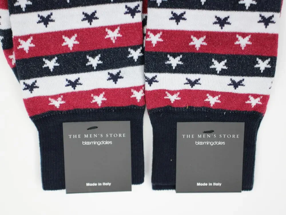 The Men's Store Socks Mens 10-13 Navy Patriotic Flag Dress Mid Calf Italy 2 Pair